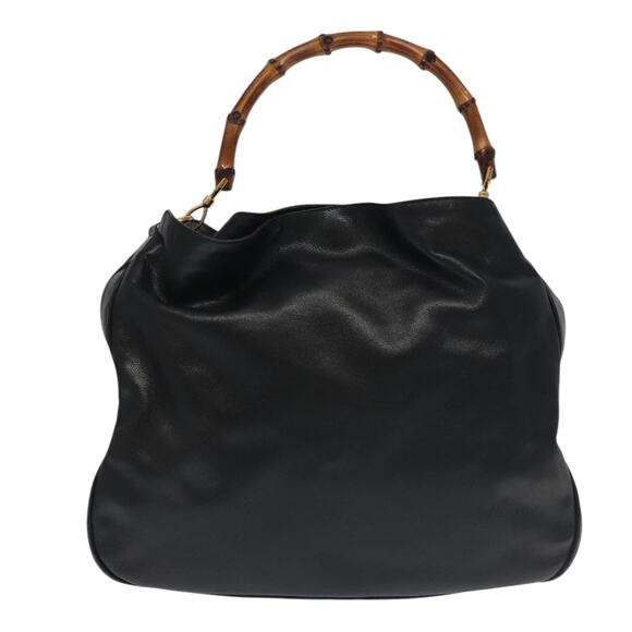 GUCCI Bamboo Hand Bag Leather Black Gold 001 1781 001 1781 - Picture 2 of 16